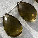 Olive Quartz  Flat Pear Briolettes