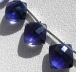 Iolite Gemstone Beads  Puffed Diamond Cut