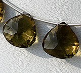 Olive Quartz  Concave Cut Faceted Heart