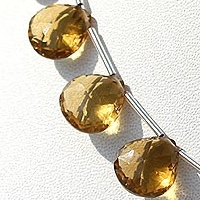 8 inch strand Cognac Quartz  Concave Cut Faceted Heart