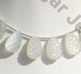 White Moonstone Carved Flat Pear