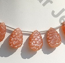 Orange Moonstone Carved Flat Pear