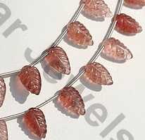 Strawberry Quartz Carved Leaf