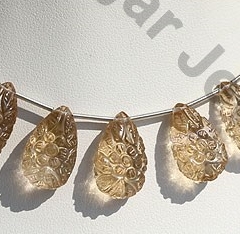 Champagne Citrine Carved Flat Pear