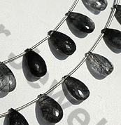 Black Rutilated Quartz  Flat Pear Briolette
