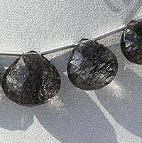 Black Rutilated Quartz  Concave Cut Faceted Heart