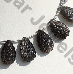 Black Moonstone Carved Flat Pear