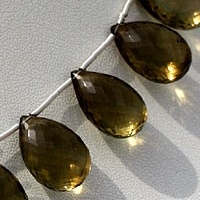 Olive Quartz  Flat Pear Briolette