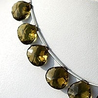 Olive Quartz  Concave Cut Faceted Heart