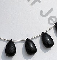 Black Tourmaline Flat Pear Briolette