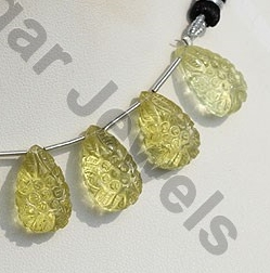 Lemon Quartz Carved Flat Pear