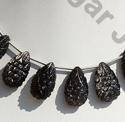 Black Moonstone Carved Flat Pear