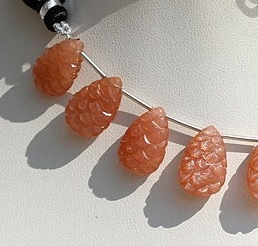 Orange Moonstone Carved Flat Pear
