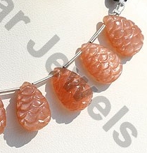 Orange Moonstone Carved Flat Pear