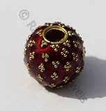 18K ゴールド ラウンド レッド エナメル ビーズ